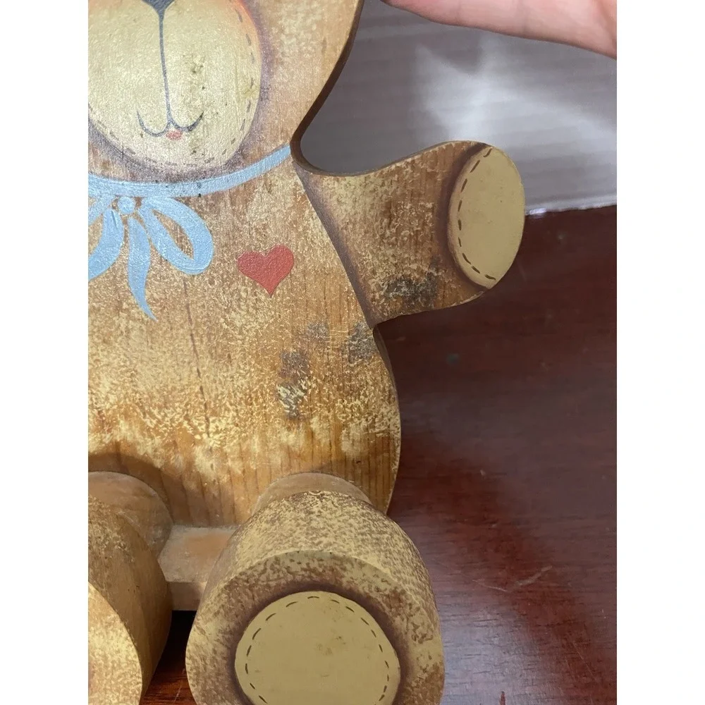 Vintage 90's Country Bear Wood Shelf Sitter Figurine Cottage Core Hand Painted